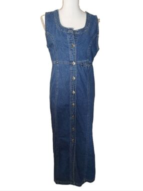 Vintage d.p.s New York Womens Small Blue Denim Button Long Dress Sleeveless